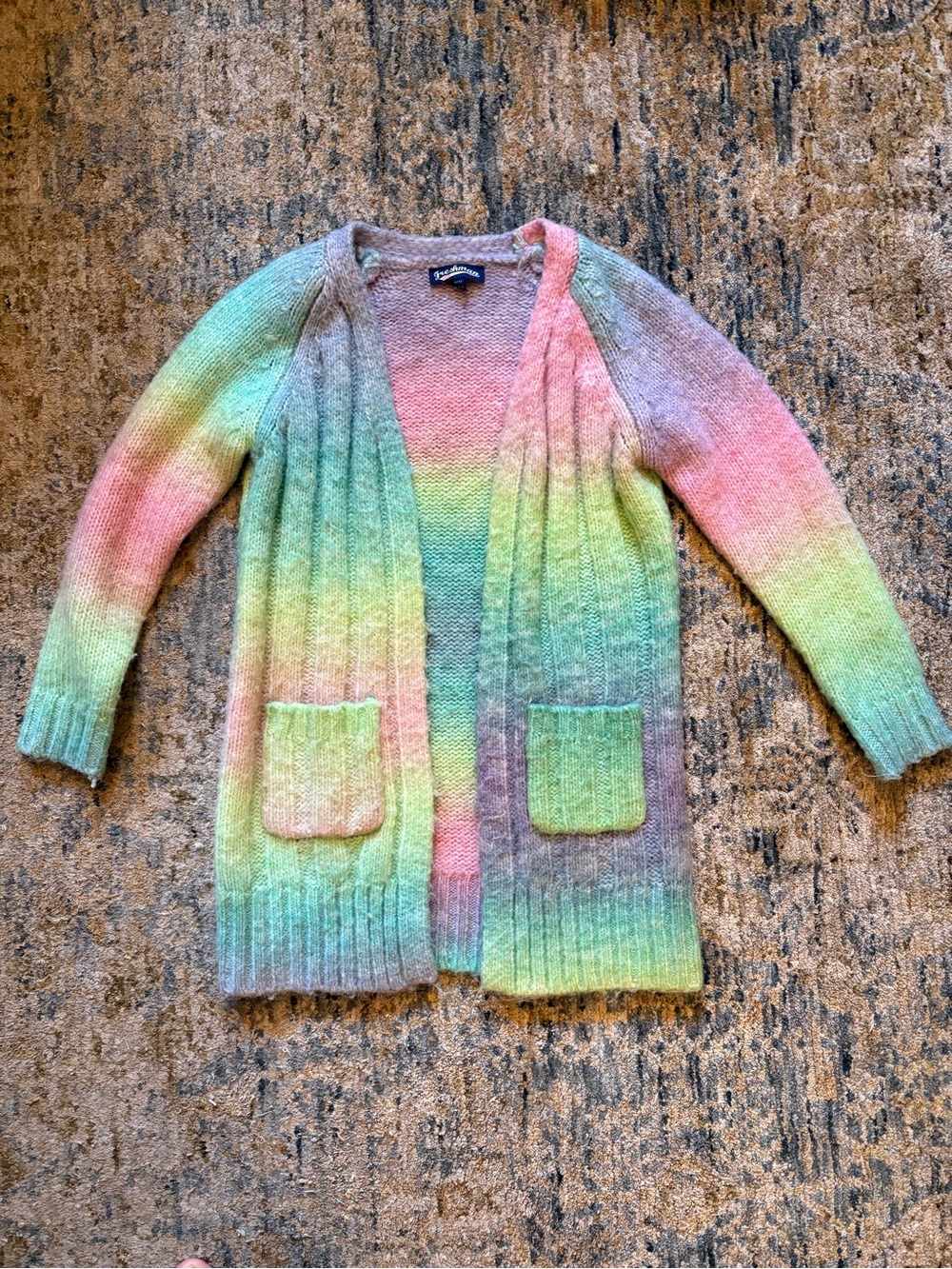Freshman 1996 Pastel Rainbow Ombre Open-Front Girls Cardigan Sweater Size 7
